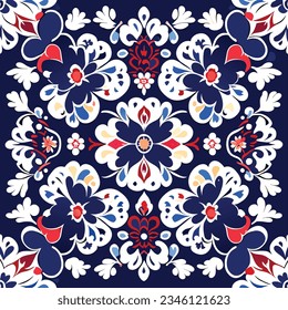 Ikat floral paisley embroidery on navy blue background.geometric ethnic oriental pattern traditional.