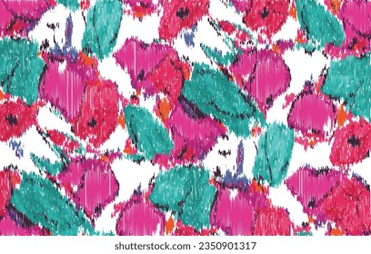 Ikat floral paisley embroidery on white background.Ikat ethnic flower seamless pattern  abstract vector illustration.design for texture,fabric,clothing,wrapping,scarf,sarong.
