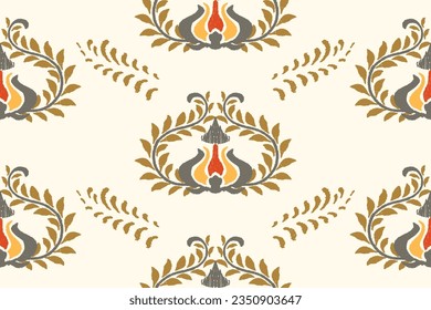 Ikat floral paisley embroidery on white background. Traditional ethnic ikat, aztec abstract vector pattern, seamless pattern in tribal, folk embroidery and mexican style.