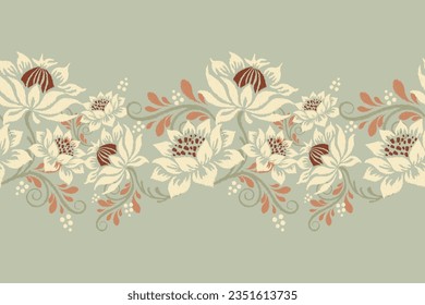 Ikat floral paisley embroidery on green background.Ikat ethnic oriental pattern traditional.Aztec style abstract vector illustration.design for texture,fabric,clothing,wrapping,decoration,sarong,scarf svg