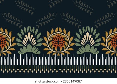 Ikat floral paisley embroidery on black background.Ikat ethnic oriental pattern traditional.Aztec style abstract vector illustration.Seamless pattern in tribal, folk embroidery, and Mexican style. 
