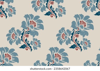 Ikat floral paisley embroidery on gray background.Ikat ethnic oriental seamless pattern traditional.Aztec style abstract vector illustration.design for texture,fabric,clothing,wrapping,decoration. svg