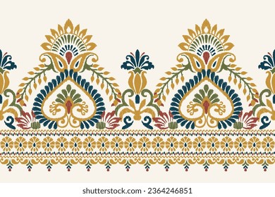 Ikat floral paisley embroidery on white background.Ikat ethnic oriental pattern traditional.Aztec style abstract vector illustration.design for texture,fabric,clothing,wrapping,decoration,sarong,scarf svg