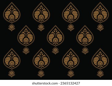 Ikat floral paisley embroidery on black background.Ikat ethnic oriental seamless pattern traditional.Aztec style abstract vector illustration.