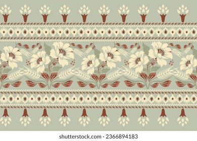Ikat floral paisley embroidery on green background.Ikat ethnic oriental pattern traditional.Aztec style abstract vector illustration.design for texture,fabric,clothing,wrapping,decoration,sarong,scarf