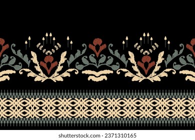 Ikat floral paisley embroidery on black background.geometric ethnic oriental pattern traditional.Aztec style abstract vector illustration.