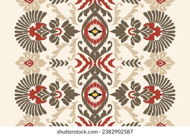 Ikat floral paisley embroidery on white background.Ikat ethnic oriental pattern traditional.Aztec style abstract vector illustration.design for texture,fabric,clothing,wrapping,decoration,sarong,scarf
