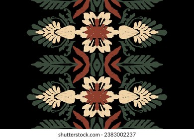 Ikat floral paisley embroidery on black background.Ikat ethnic oriental pattern traditional.Aztec style abstract vector illustration.design for texture,fabric,clothing,wrapping,decoration,sarong,scarf