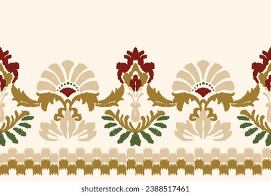Ikat floral paisley embroidery on white background. Traditional ethnic ikat, aztec abstract vector pattern, seamless pattern in tribal, folk embroidery and mexican design for texture,fabric,clothing