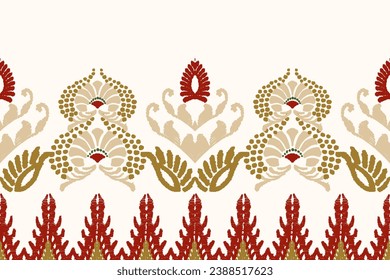 Ikat floral paisley embroidery on white background. Traditional ethnic ikat, aztec abstract vector pattern, seamless pattern in tribal, folk embroidery and mexican design for texture,fabric,clothing