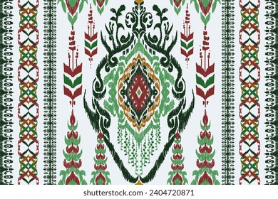 Ikat floral paisley embroidery on white background.Ikat ethnic oriental pattern traditional.Aztec style abstract vector illustration.design for texture,fabric,clothing,wrapping,decoration.