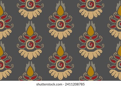 Ikat floral paisley embroidery on black background.Ikat ethnic oriental pattern traditional.Aztec style abstract vector illustration.design for texture,fabric,clothing,wrapping,decoration,sarong,scarf