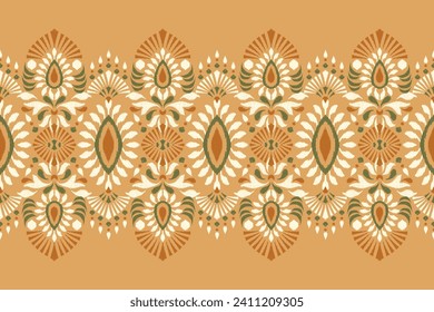 Ikat floral paisley embroidery on orange background.Ikat ethnic oriental pattern traditional.Aztec style abstract vector illustration.design for texture,fabric,clothing,wrapping,decoration,carpet,rug. svg