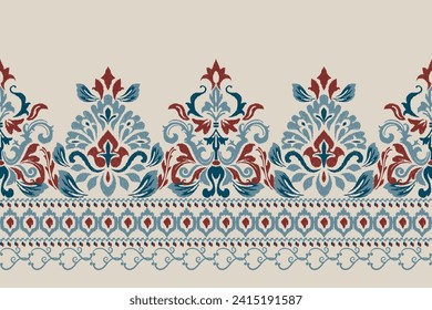 Ikat floral paisley embroidery on grey background.Ikat ethnic oriental pattern traditional.Aztec style abstract vector illustration.design for texture,fabric,clothing,wrapping,decoration,sarong,scarf. svg