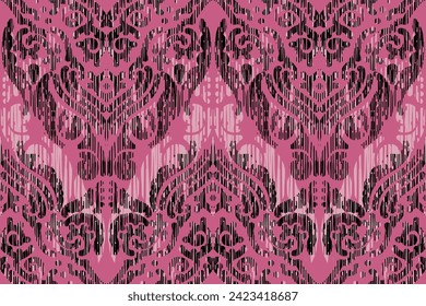 Ikat floral paisley embroidery on navy blue background.Ikat ethnic oriental pattern traditional.Aztec style abstract vector illustration.