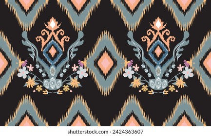 Ikat floral paisley embroidery on white background.Ikat ethnic oriental pattern traditional.Aztec style abstract vector illustration.Design for background ,curtain, carpet, wallpaper, clothing.