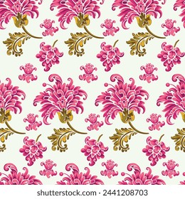 Ikat floral paisley embroidery on cream background.Ikat ethnic oriental seamless pattern traditional.Aztec style abstract vector illustration.design for texture,fabric,clothing,wrapping,decoration.