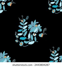 Ikat floral paisley embroidery on black background.Ikat ethnic oriental pattern traditional.Aztec style abstract vector illustration.design for texture,fabric,clothing,wrapping,decoration,Sarong.