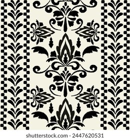  Ikat floral paisley embroidery on white background.geometric ethnic oriental pattern traditional.Aztec style abstract vector illustration.design for texture,fabric,clothing,wrapping,carpet.