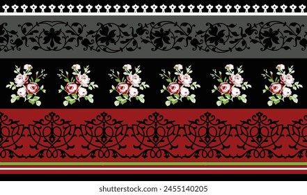 Ikat Floral Paisley Embroidery on White Background. Ikat Ethnic Oriental Seamless Pattern