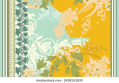 Ikat Floral Paisley Embroidery on White Background. Ikat Ethnic Oriental Seamless Pattern