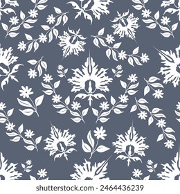 Ikat floral paisley embroidery on white background.Ikat ethnic oriental seamless pattern traditional.Aztec style abstract vector illustration.design for texture,fabric,clothing,wrapping,decoration