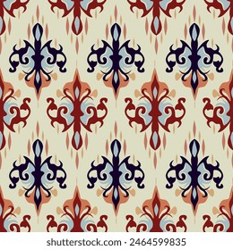 Ikat floral paisley embroidery on white background.Ikat ethnic oriental seamless pattern traditional.Aztec style abstract vector