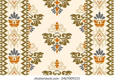 Ikat floral paisley embroidery on white background. Traditional ethnic ikat, aztec abstract vector pattern, seamless pattern in tribal, folk embroidery and mexican style.