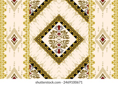 Ikat floral paisley embroidery on white background. Traditional ethnic ikat, aztec abstract vector pattern, seamless pattern in tribal, folk embroidery and mexican style.