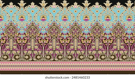 Ikat Floral Paisley Embroidery on White Background. Ikat Ethnic Oriental Seamless Pattern