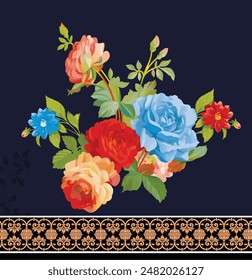 Ikat Floral Paisley Embroidery on White Background. Ikat Ethnic Oriental Seamless Pattern