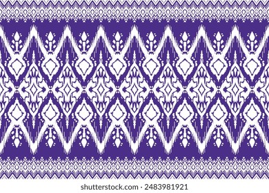 Ikat floral paisley embroidery on white background.Ikat ethnic oriental pattern traditional.Aztec style abstract vector illustration.