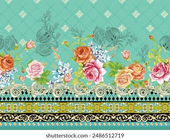 Ikat Floral Paisley Embroidery on White Background. Ikat Ethnic Oriental Seamless Pattern