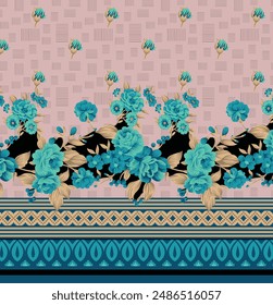 Ikat Floral Paisley Embroidery on White Background. Ikat Ethnic Oriental Seamless Pattern
