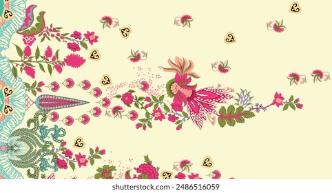 Ikat Floral Paisley Embroidery on White Background. Ikat Ethnic Oriental Seamless Pattern