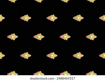 Ikat Floral Paisley Embroidery on White Background. Ikat Ethnic Oriental Seamless Pattern