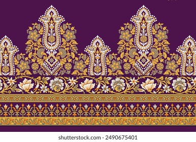 Ikat Floral Paisley Embroidery on White Background. Ikat Ethnic Oriental Seamless Pattern