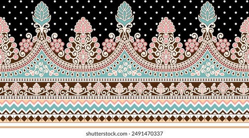 Ikat Floral Paisley Embroidery on White Background. Ikat Ethnic Oriental Seamless Pattern