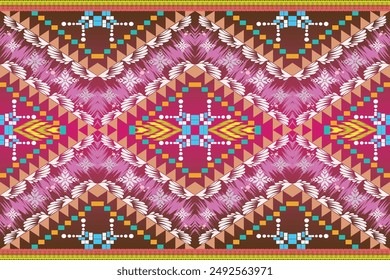 Ikat floral paisley embroidery on white background.Ikat ethnic oriental seamless pattern traditional.Aztec style abstract vector illustration. perfect for texture,fabric,clothing,wrapping,decoration.