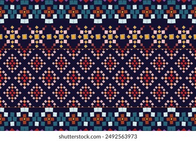 Ikat floral paisley embroidery on white background.Ikat ethnic oriental seamless pattern traditional.Aztec style abstract vector illustration. perfect for texture,fabric,clothing,wrapping,decoration.