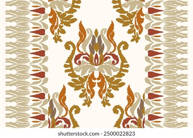 Ikat floral paisley embroidery on white background.Ikat ethnic oriental pattern traditional.Aztec style abstract vector illustration.design for texture,fabric,clothing,wrapping,decoration,sarong,scarf