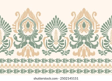 Ikat floral paisley embroidery on white background.Ikat ethnic oriental pattern traditional.Aztec style abstract vector illustration.design for texture,fabric,clothing,wrapping,decoration,sarong,scarf