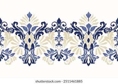 Ikat floral paisley embroidery on white background.Ikat ethnic oriental pattern traditional.Aztec style abstract vector illustration.design for texture,fabric,clothing,wrapping,decoration,sarong,scarf