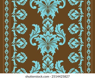Ikat floral paisley embroidery on brown background.Ikat ethnic oriental seamless pattern traditional.Aztec style abstract vector illustration.design for texture,fabric,clothing,wrapping,decoration.