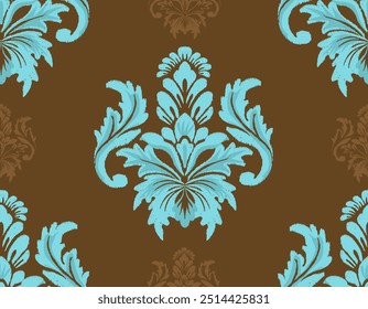 Ikat floral paisley bordado em fundo marrom.Ikat étnico padrão oriental sem costura tradicional.estilo asteca abstrato vetor illation.design para textura,tecido,roupas,envoltório,decoração.