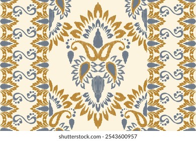 Ikat floral paisley embroidery on white background. Traditional ethnic ikat, aztec abstract vector pattern, seamless pattern in tribal, folk embroidery and mexican style.