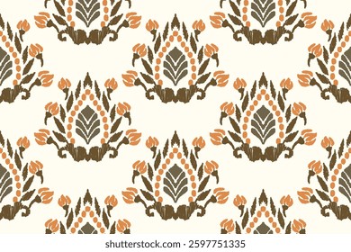  Ikat floral paisley embroidery on white background. Traditional ethnic ikat, aztec abstract vector pattern, seamless pattern in tribal, folk embroidery and mexican style.