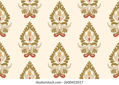 Ikat floral paisley embroidery on white background.Ikat ethnic oriental seamless pattern traditional.Aztec style abstract vector illustration.design for texture,fabric,clothing,wrapping,decoration.