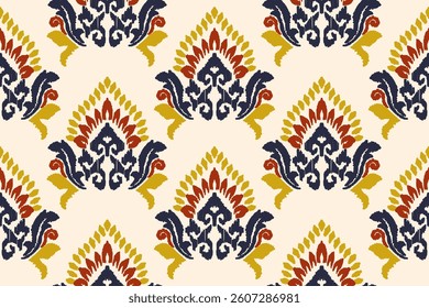 Ikat floral paisley embroidery on white background. Traditional ethnic ikat, aztec abstract vector pattern, seamless pattern in tribal, folk embroidery and mexican style.