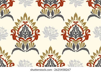 Ikat floral paisley embroidery on white background. Traditional ethnic ikat, aztec abstract vector pattern, seamless pattern in tribal, folk embroidery and mexican style.